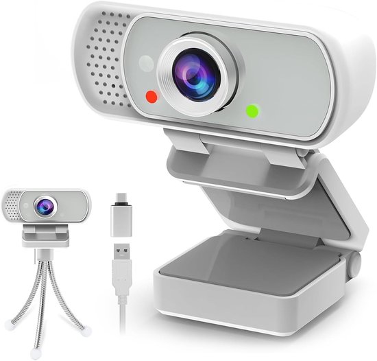 SnelShoppen - Full HD 1080p Webcam met Microfoon, Plug & Play, USB A & C, Statiefhouder, Privacy Bescherming, Breedhoek, Ruisonderdrukkend voor Video