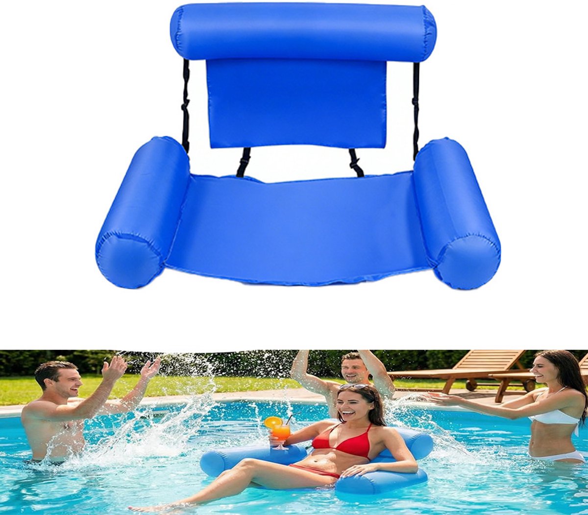 Drijvende strandmat - Zwembadstoel - Opblaasbaar ligbed voor op het water - Opblaasbare drijfstoel - Opblaasbare stoel met hoofdsteun en armsteunen, comfortabel om te ontspannen in het water - PVC - 90x80 cm - Voor Zwembad En Strand - Donkerblauw