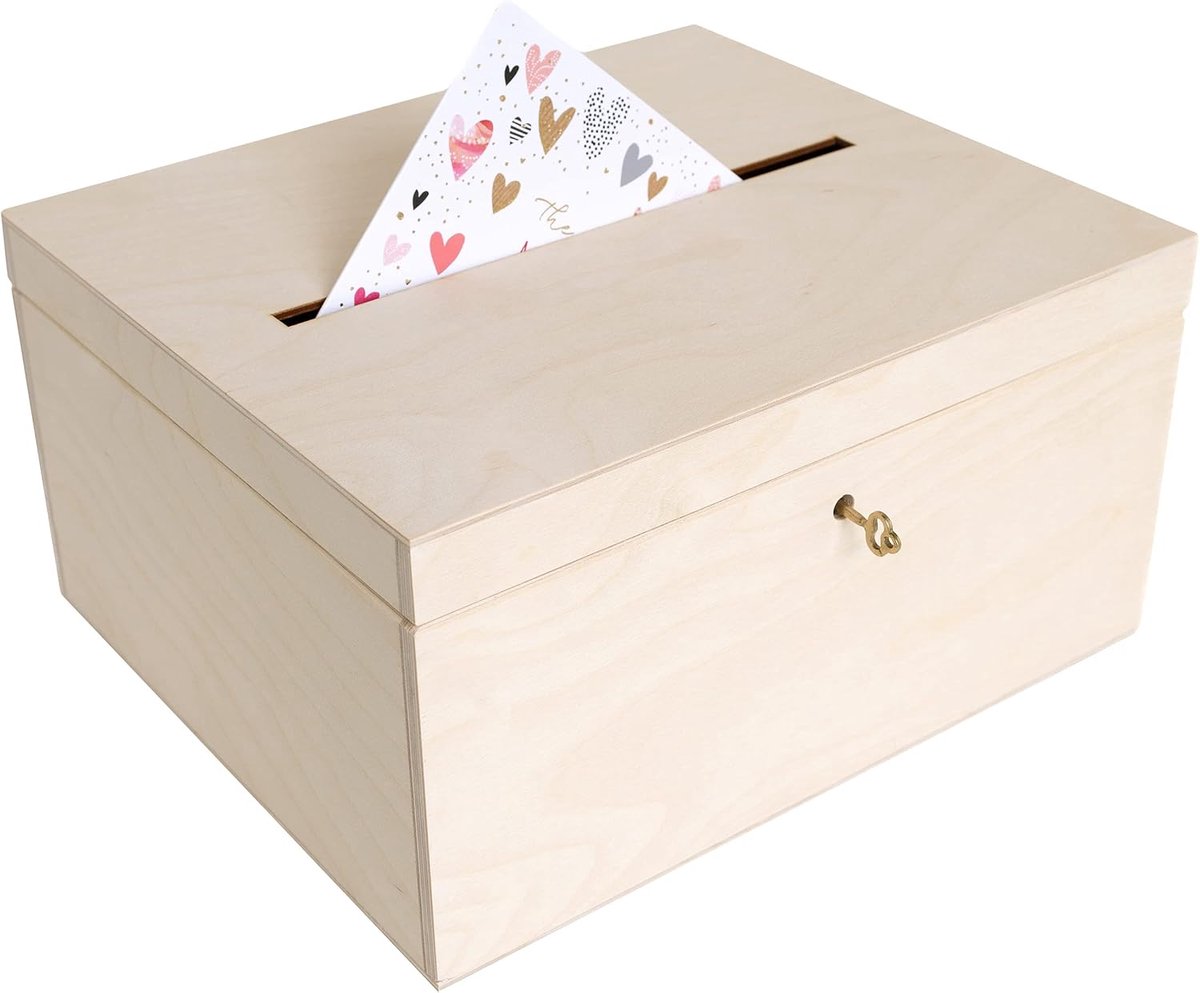Thijox - Afsluitbare Bruiloft Houten Doos voor Kaarten | 29x25x15 cm | Decoratieve Houderskist Met Deksel | Sieraden Kistje voor Verjaardagen en Feest