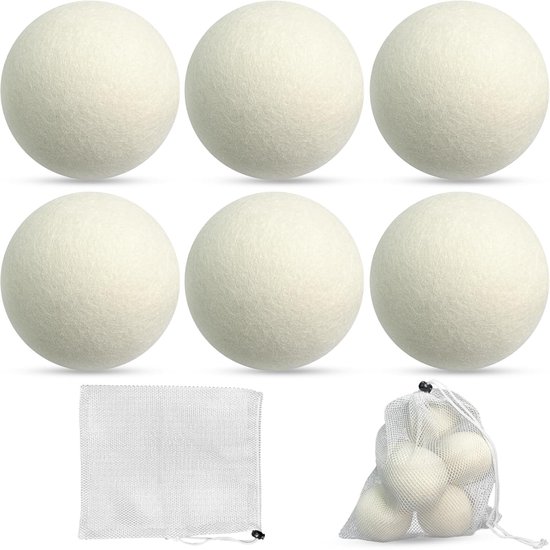 SnelShoppen - 6 Droogballen voor Wasdroger, Ø 8 cm, Natuurlijke Wasverzachter van 100% Ecologische Schapenwol, Vermindert Droogtijd, Duurzaam en Milie