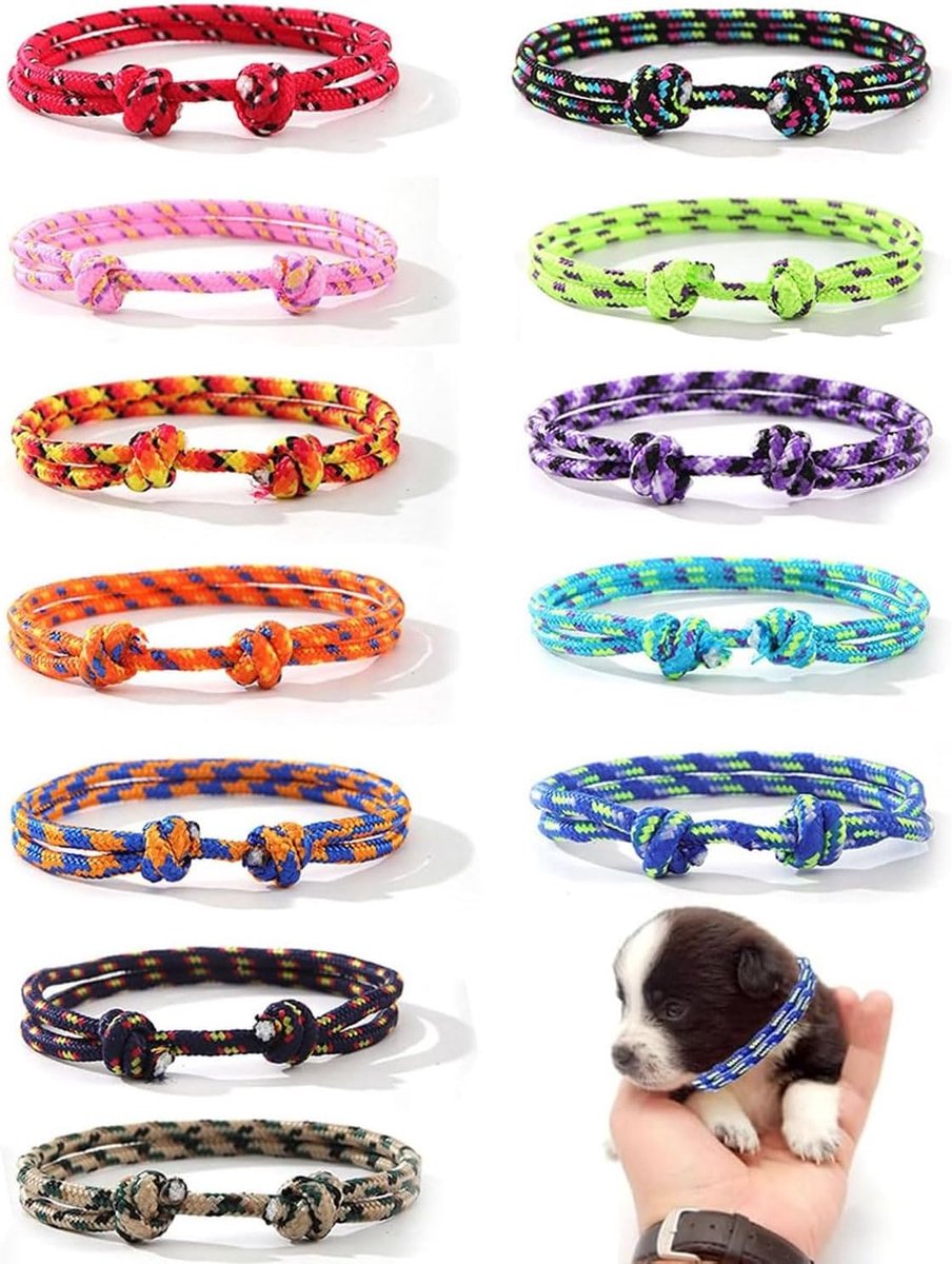 SnelShoppen - Pack van 12 Puppy Collars 12-20 cm, Verstelbare Zachte Puppy Halsbanden voor Puppy’s en Kittens, Ideaal voor Fokkers, Multi-kleurige ID