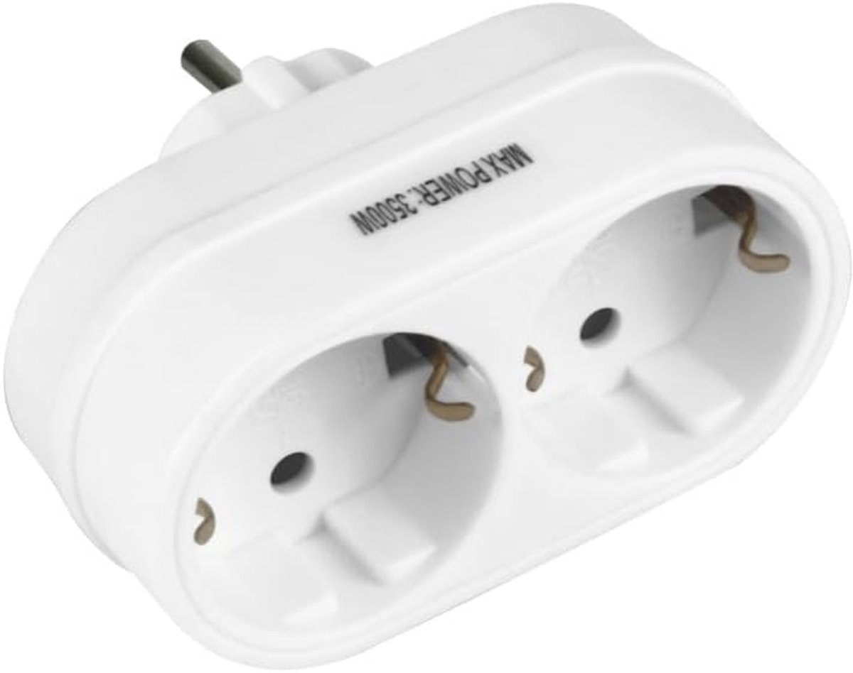 SnelShoppen - Schuko plug adapter 2-gang met aardingscontact - Horizontale dubbele wandadapter - Max. spanning 250 V - Max. stroom 10/16 A - Duurzaam