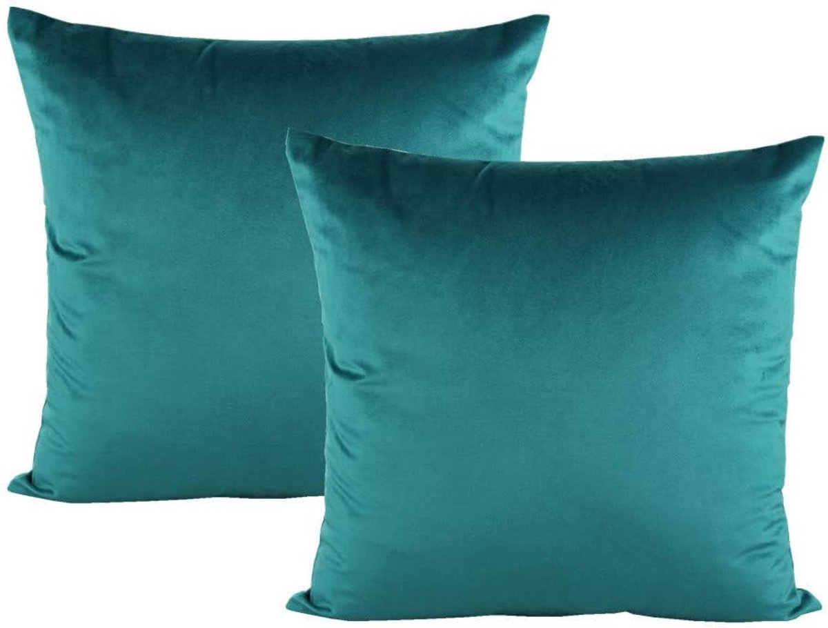 SnelShoppen - Set van 2 Teal Blauw Zachte Vierkante Velvet Decoratieve Kussens voor Sofa, Slaapkamer, Auto, Kantoor, Feest - 45x45cm