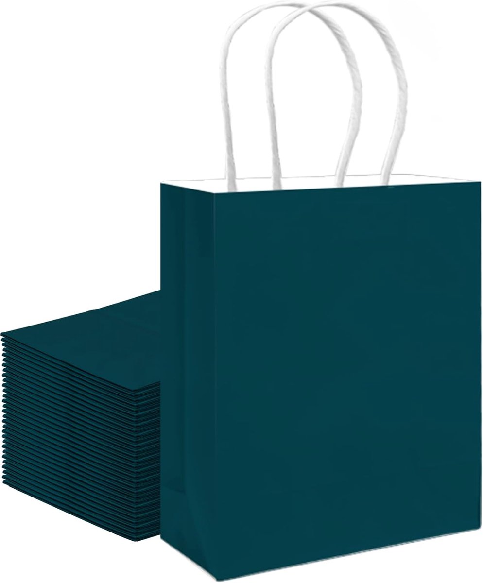 SnelShoppen - 24 Stuks Medium Cadeauzakken met Handvatten 21x11x27.2cm Groen Blauw - Duurzaam Papier voor Feest, Verjaardag, Cadeaus, Meerdere Gebruik