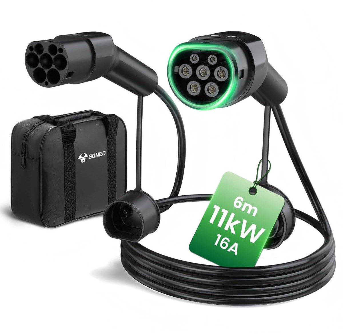 SnelShoppen - GONEO Type2 Oplaadkabel 11kW 6M, 16A Driefasige Mode3, IP54 voor Elektrische Voertuigen, Snelladen en Efficiënt Opladen