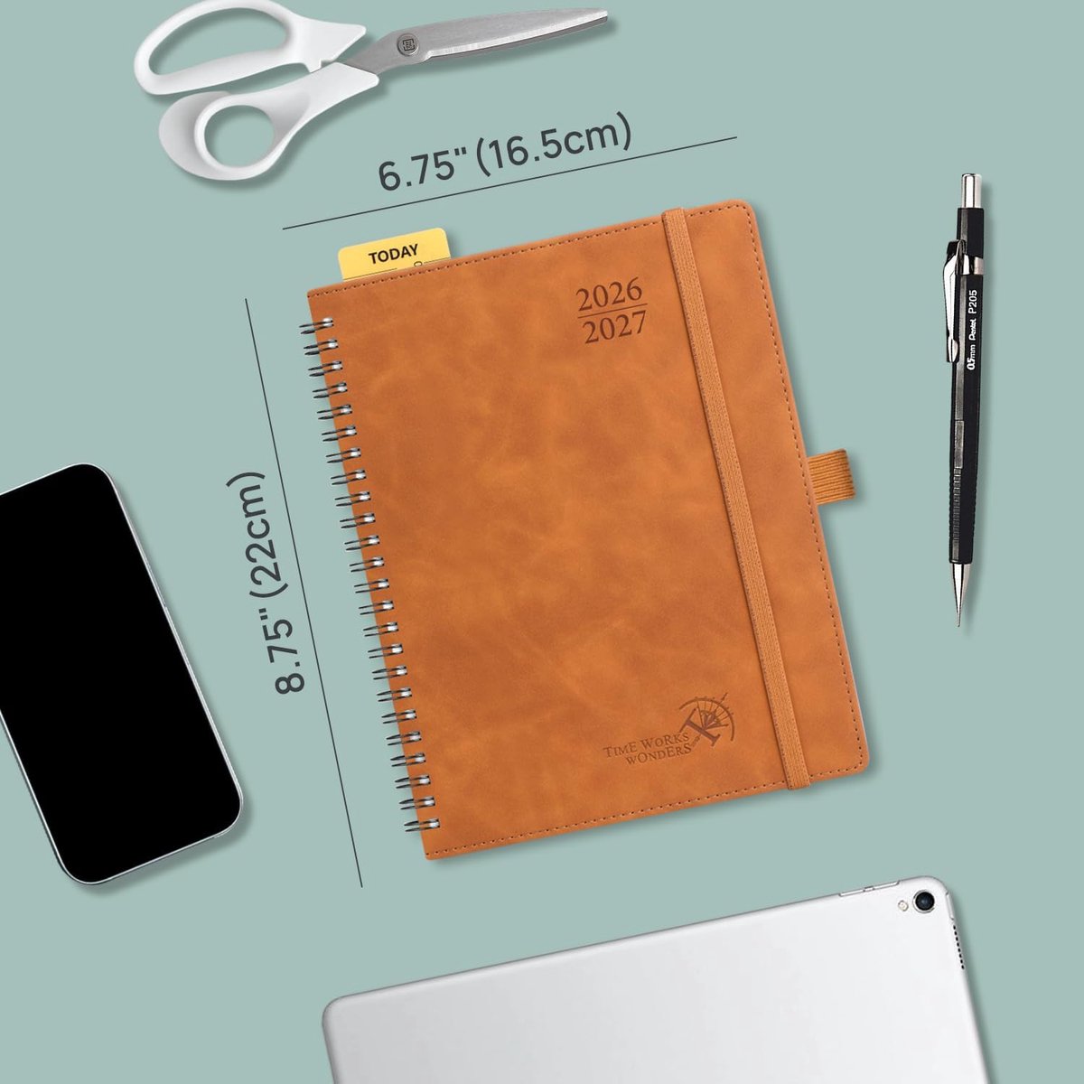 SnelShoppen - Agenda Monthly Planner 2026 2027, 18 Maanden, 22 x 16.5 cm, Soft Spiral Binding, Beige, 2 Pagina's per Maand, 100 GSM Papier