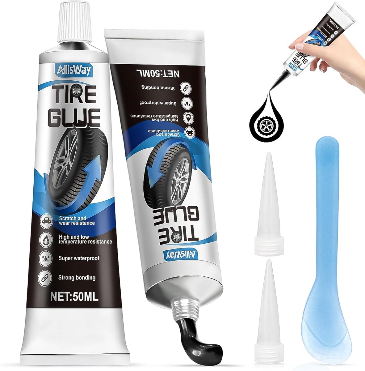 SnelShoppen - Pack van 2 Rubber Lijm voor Bandreparatie - Sterke Hechting - Weerbestendig - 100 ml voor Peeling en Zijkant Gaten in Auto Banden