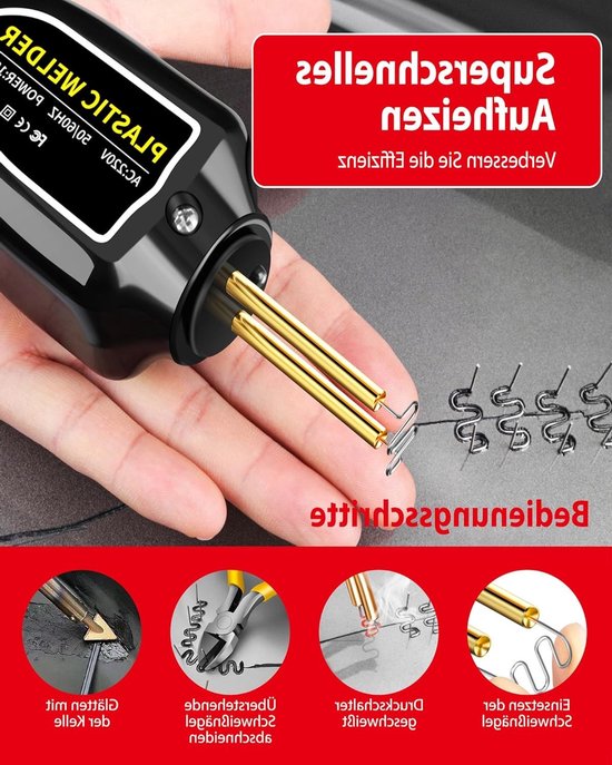 Kunststof Lasapparaat - Plastic Reparatie Kit - Auto Onderdelen Repareren - Inclusief 200 Nietjes - 100 Watt - Zwart van Merkloos — afbeelding 2