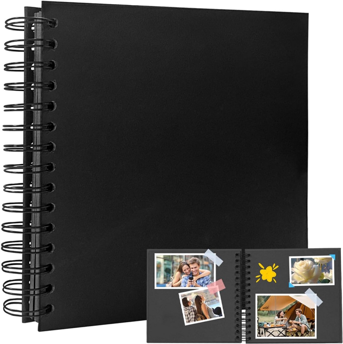 1-pak - Fotoalbum - Spiraalgebonden plakboek - Fotoboek met spiraalbinding - Plakken en schrijven - Kraftpapieren omslag - DIY dagboek - Tekenboek - Geschikt voor het bewaren van foto's en dierbare herinneringen - 20,5*20,5 cm - Zwart
