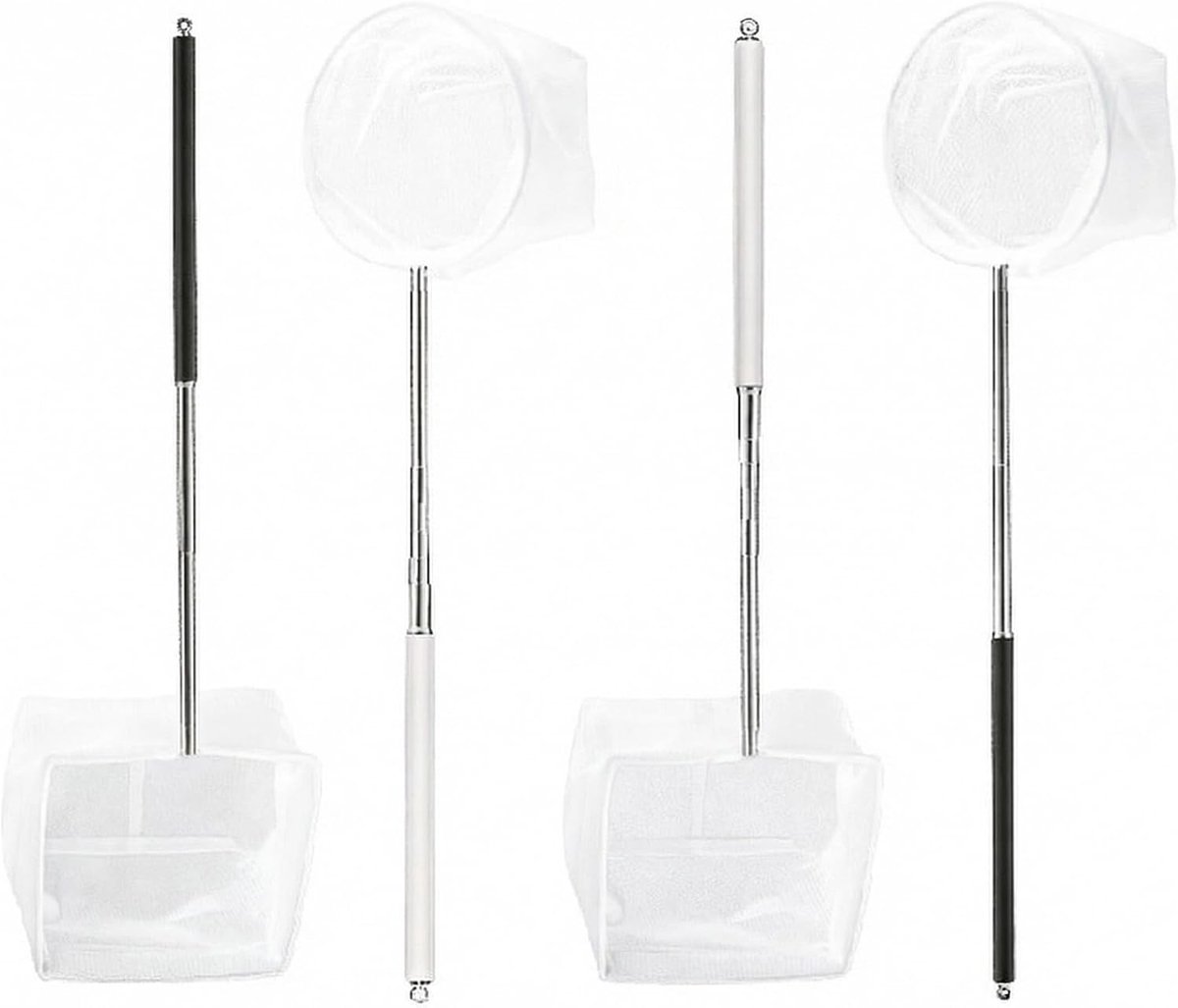 SnelShoppen - Schepnet voor Aquarium 4 Stuks - Klein Vis- en Garnalennet met Telescoopstangen, 6,5 cm Vierkant en 8 cm Rond - Nylon met Fijne Netmazen