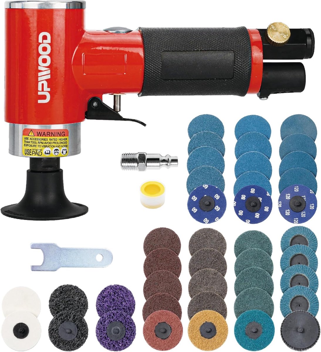 SnelShoppen - Mini Air Angle Grinder Kit 50mm - 2 Inch Pneumatische Mini Schuurmachine Set met 41 Roll Lock Sneldiscs - Perfect voor Schuren en Repare