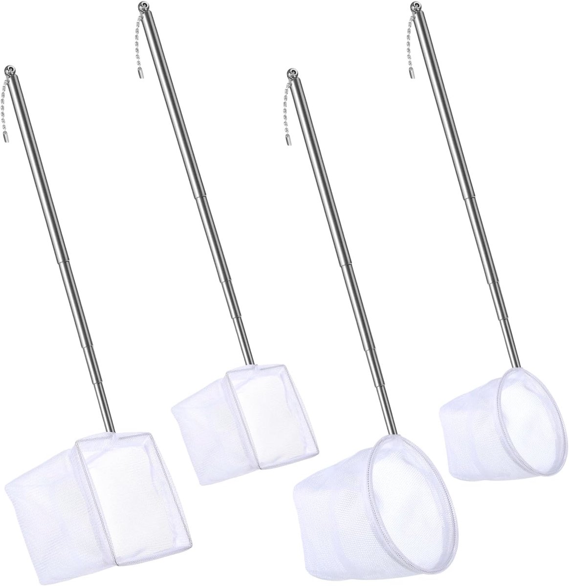 SnelShoppen - 4-delige Aquarium Netten Set - Vis en Garnalen Vangen - Telescopische RVS Handgreep - Veilig Soft Net voor Kleine Vis en Garnalen - Rond