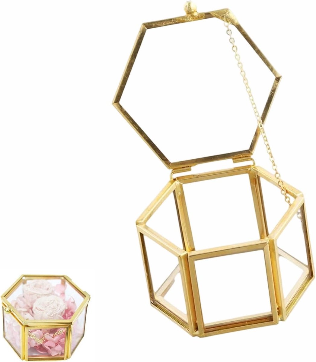 Vintage Geometrische Sieradenbox van Metaal en Glas voor Oorbellen, Ringen en Armbanden - Luxe Opbergdoos voor Sieraden