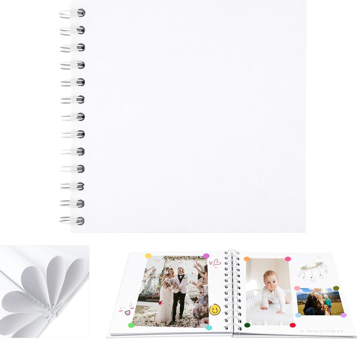 1-pak - Fotoalbum - Spiraalgebonden plakboek - Fotoboek met spiraalbinding - Plakken en schrijven - Kraftpapieren omslag - DIY dagboek - Tekenboek - Geschikt voor het bewaren van foto's en dierbare herinneringen - 20,5*20,5 cm - Wit