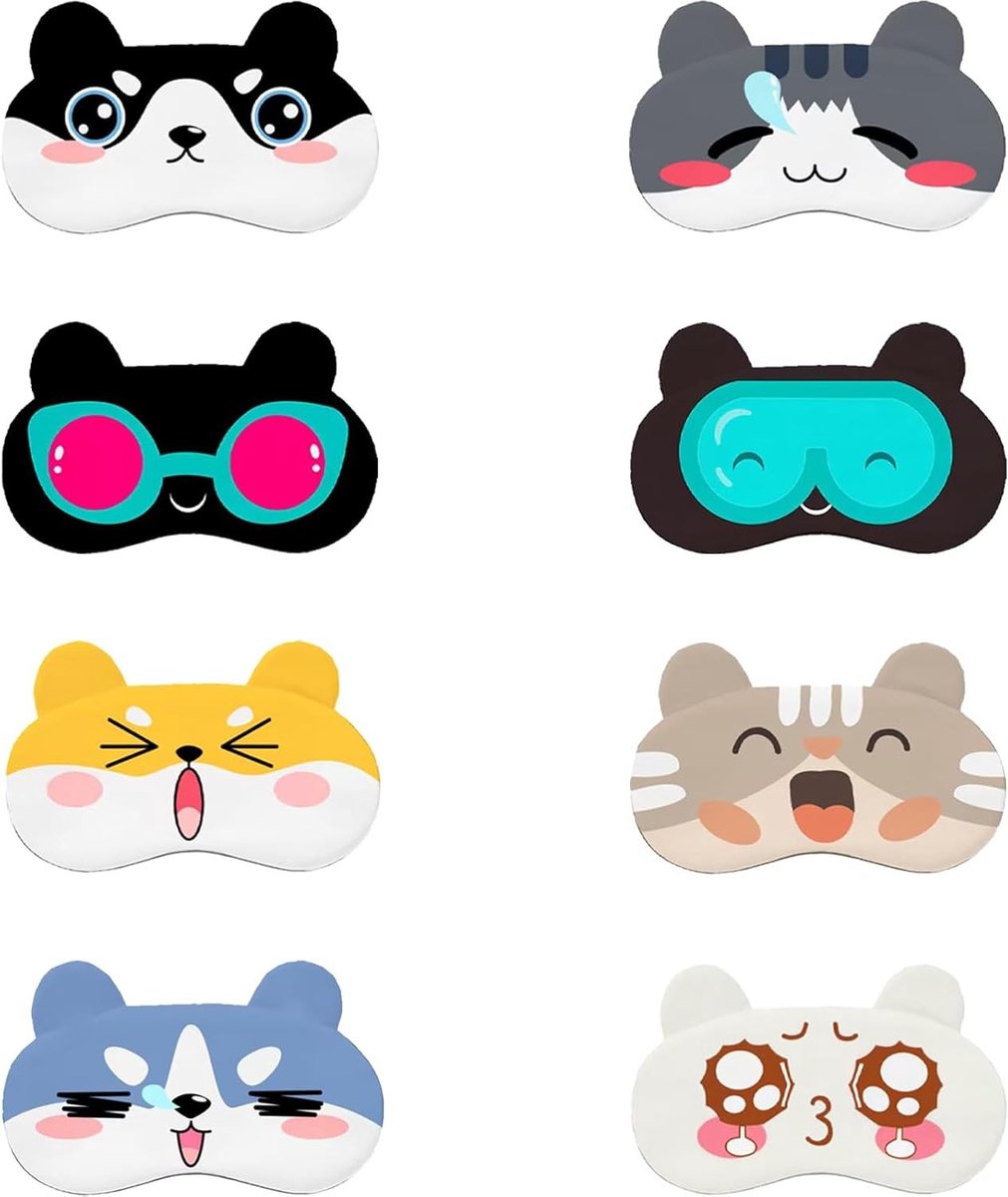 Schattige Dieren Slaapmaskers voor Kinderen, 8 Stuks, Ideaal voor Reizen en Ontspanning, 20 x 10 cm