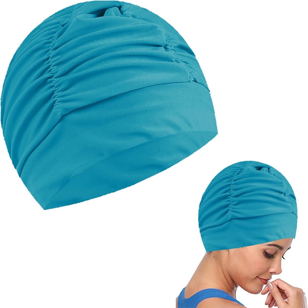 SnelShoppen - Long Hair Zwemmuts voor Vrouwen en Mannen - Hoogwaardige Nylon en Padded Material - Lichtgewicht en Ademend - Sky Blue - Ideaal voor Zwe