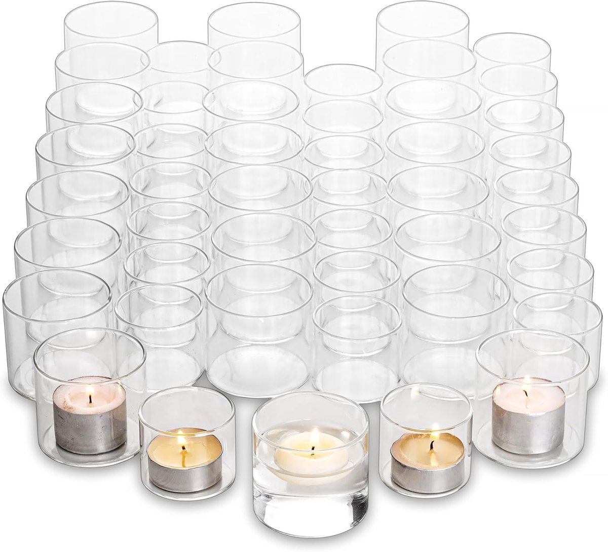 SnelShoppen - Set van 48 Glazen Theelichthouders - Votive Candle Holders - Mini & Normaal Formaat - Transparant voor Bruiloft, Feest, Tuin en Thuisdec