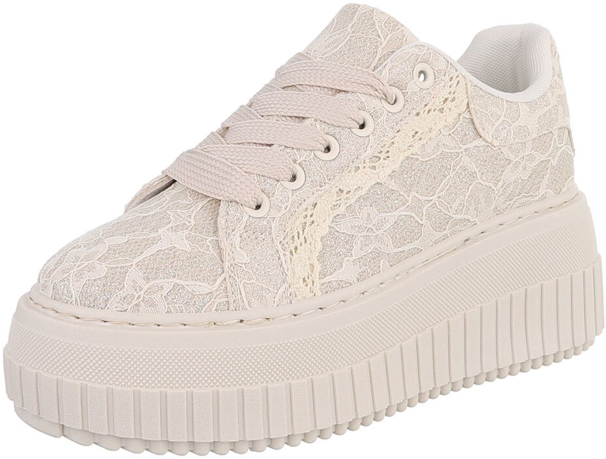 Sneaker - Plateauzool en veters - Dames Mt:40