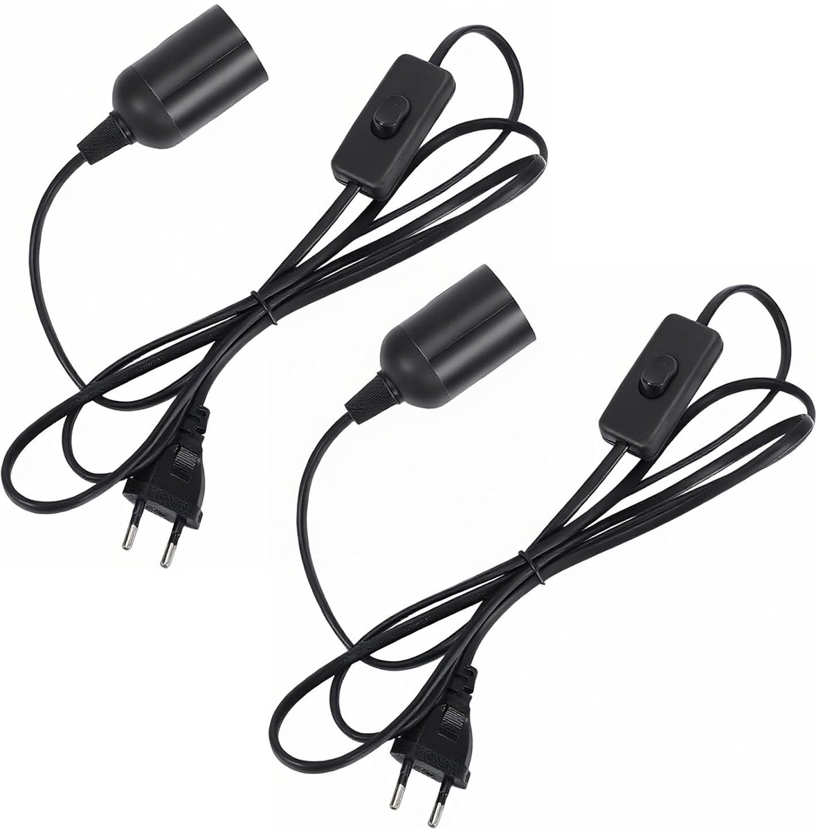 SnelShoppen - 2 x E27-lampfitting met kabel en schakelaar, 1,8 m lampkabel met EU-stekker voor hanglampen, plafondlampen, doe-het-zelf lampen, flexibe