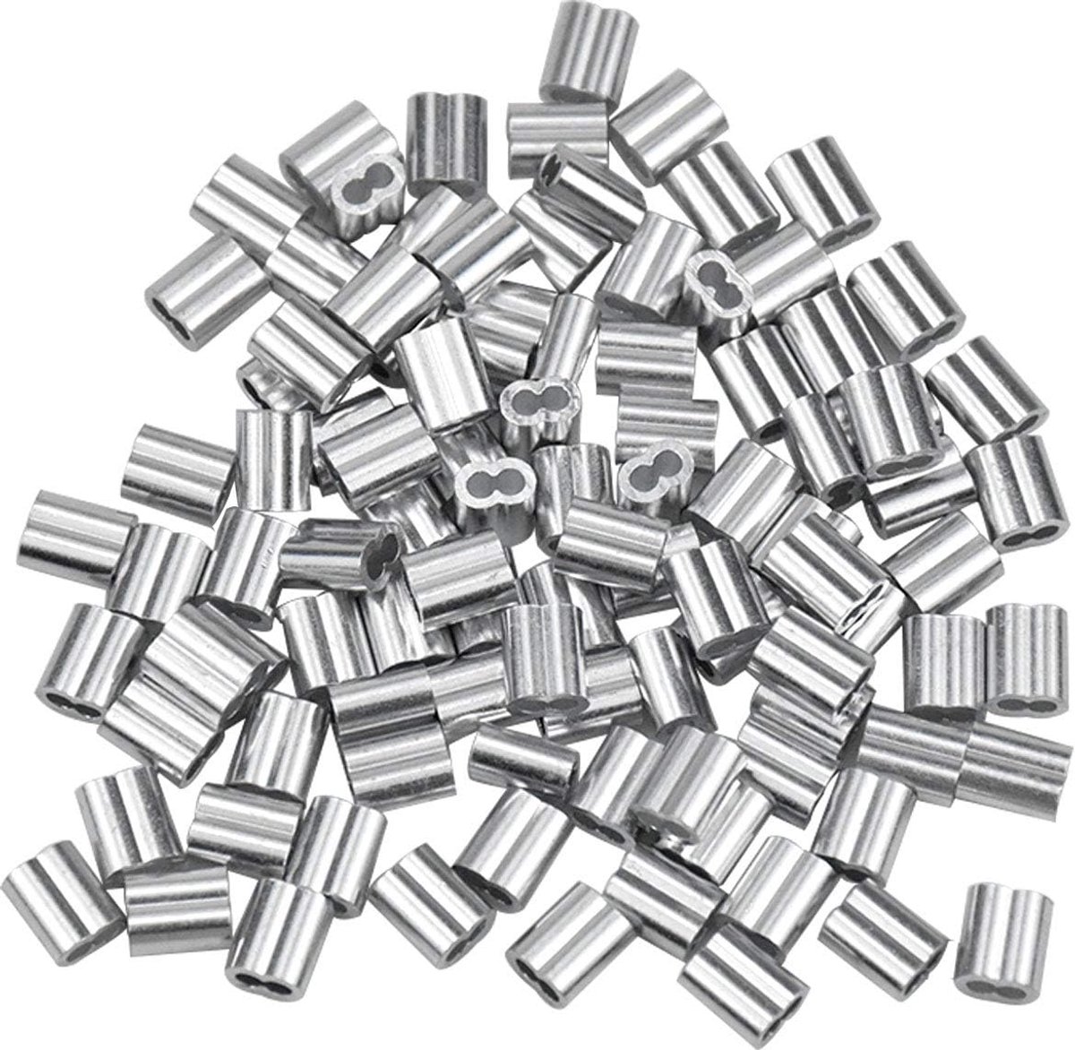 SnelShoppen - Pack van 100 Aluminium Sleeves, Aluminium Klemmen, Crimp Loops, Dubbele Klemmen, Kabelclips voor Stalen Kabel/Wire Rope, 2mm, Zilver