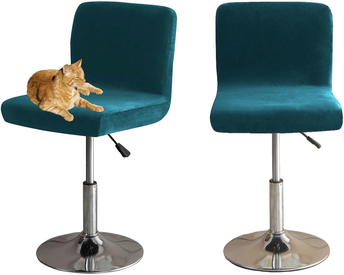 SnelShoppen - Bar Stool Chair Cover met Rugleuning - Elastische Velvet Stoelhoezen voor Barstoelen - Turquoise - 2 Stuks - Bescherming en Verfraaiing