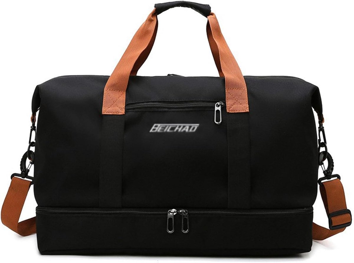 SnelShoppen - Sports Bag Gym Bag voor Mannen en Vrouwen, Reis Sporttas met Schoencompartiment, Waterdicht Oxford Materiaal, Zwart, Ideaal voor Fitness