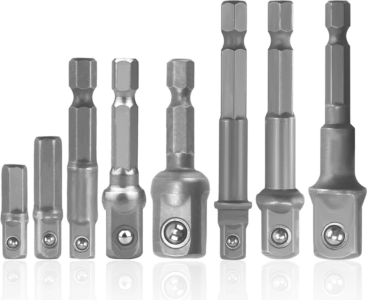 SnelShoppen - 8-delige Steeksleutel Adapter Set voor Boormachines en Schroevendraaiers - 1/4", 3/8", 1/2" Hex Adapter - Duurzaam Chrome Vanadium Staal