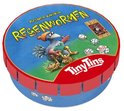 Reiner Knizia Regenwormen Tiny Tins dobbelspel in blauw blik met vogel en wormen.
