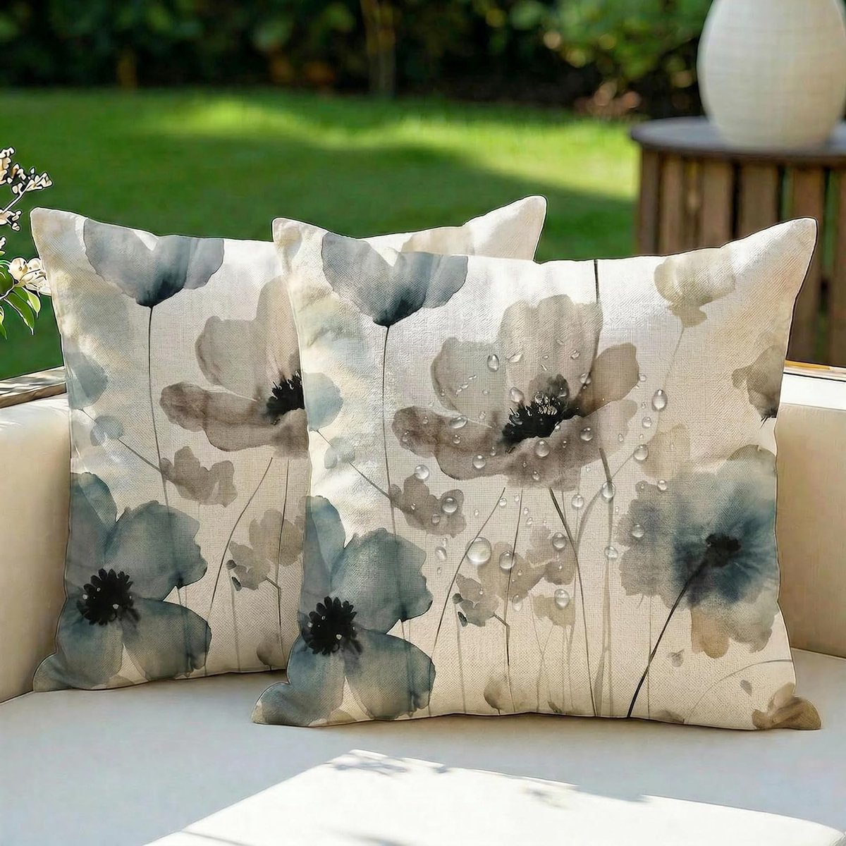 Moderne Decoratieve Kussenhoezen met Bloemenprint 40 x 40 cm Waterdicht voor Sofa en Tuin, Abstracte Inkt Schildering voor Woonkamer en Buitengebruik