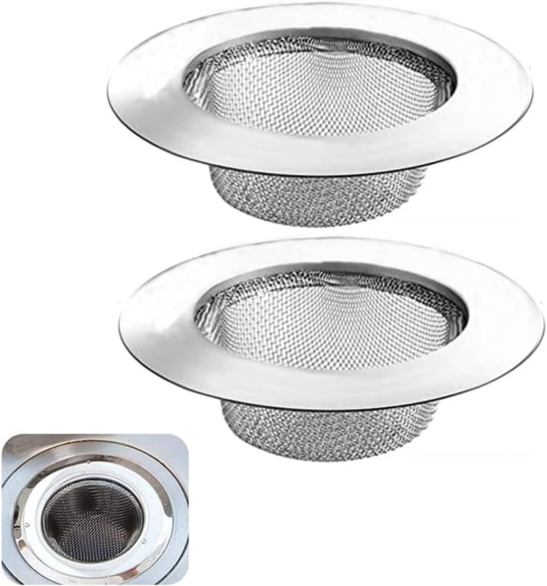 2 Stuks Afvoerfilter voor Gootsteen en Douche, 7.5 cm RVS Afvoerzeef voor Badkamer en Keuken, Effectieve Vuilvanger en Verstopte Afvoer Bescherming