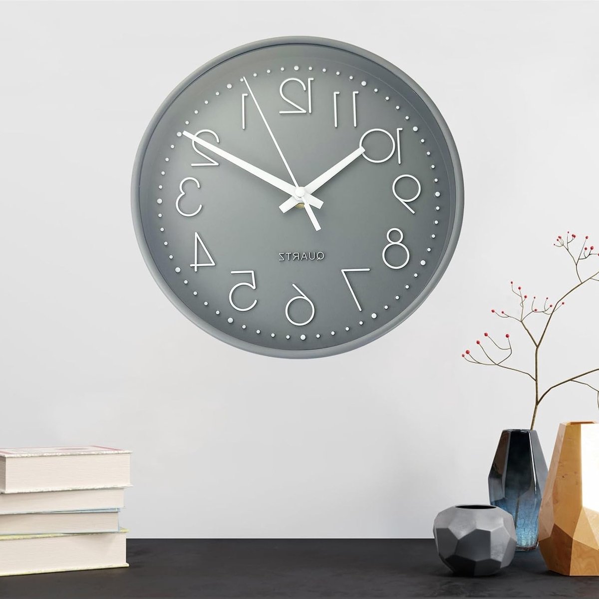 Moderne 8 inch wandklok in grijs - Stijlvolle tijdsaanduiding voor elk interieur, decoratie en design