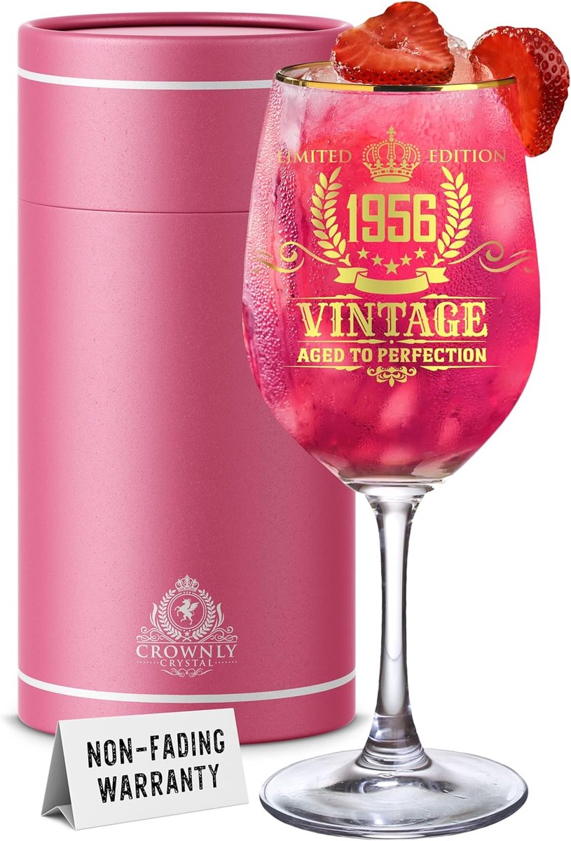SnelShoppen - Vintage Wijn Glas 1956 - 70 Jaar Verjaardag Cadeau voor Mannen en Vrouwen - Originele Kerstgift - Grappig XL Wijn Glas - Feestdecoratie