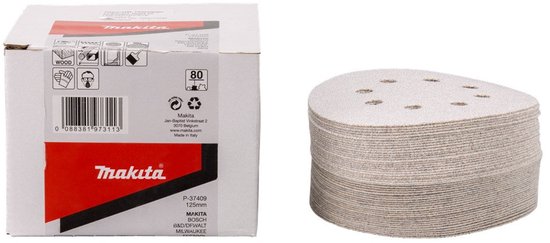 Makita schuurpapier, 125mm, P-37409, korrel 80, met 8 gaten
