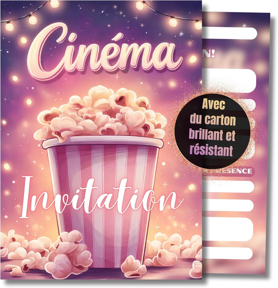 SnelShoppen - 12-pak uitnodigingskaarten kinderen DIN A6 popcorn thema, 10.5 cm x 14.8 cm, perfect voor verjaardagsfeestje en bioscoopfeest