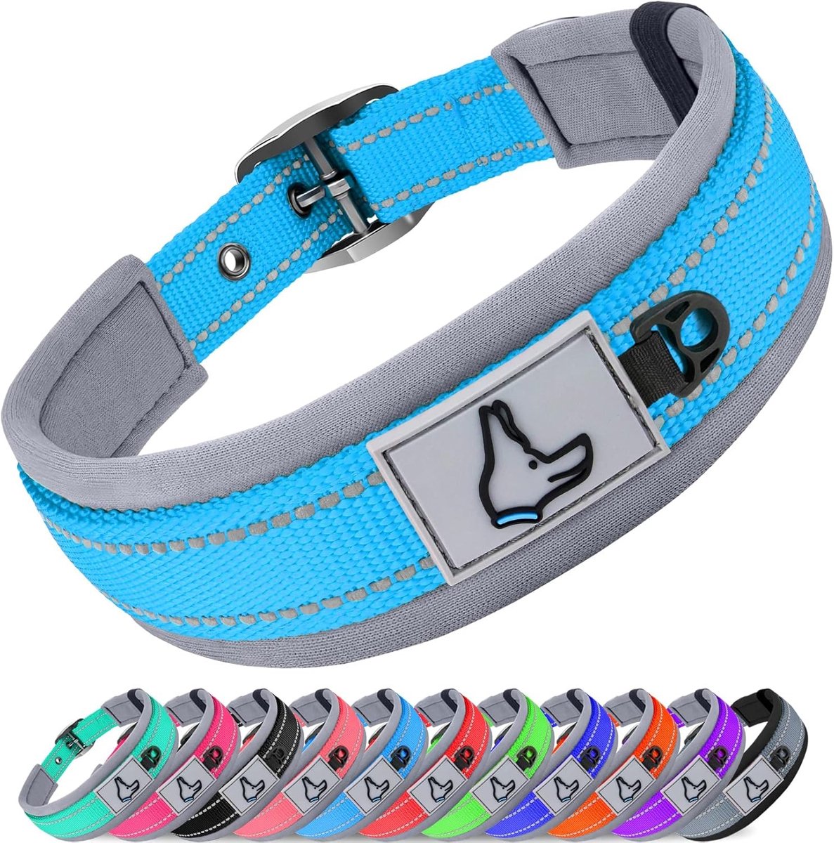 SnelShoppen - Hondenhalsband voor Middelgrote Honden, Neopreen Gevoerde Reflecterende Halsband, Verstelbare Nylon Hondenhalsband met Duurzame Metalen