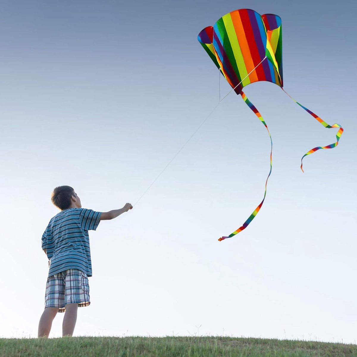 SnelShoppen - 2x Pocket Kite voor Kinderen, Kleurige Regenboog Kite met Lange Staart, Eenvoudig Te Vliegen, Duurzaam Polyester, Perfect voor Buiten Ac