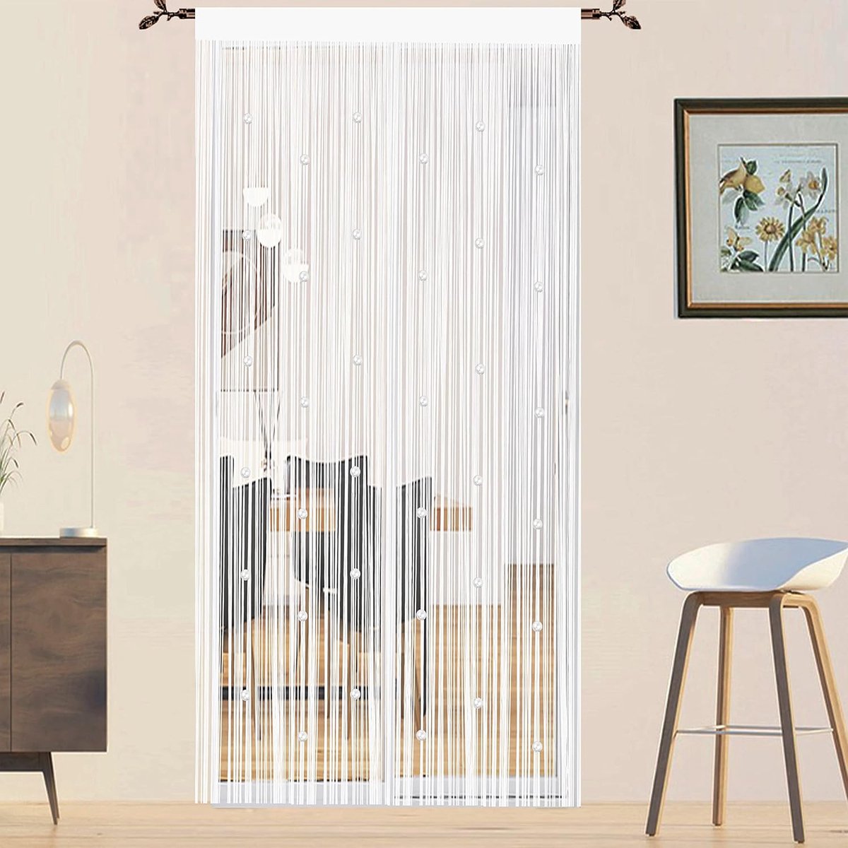 SnelShoppen - Bead Fly Curtain 200x200 cm voor Deuren, Raamgordijnen, Scheidingswanden, Witte Kralengordijnen voor Woonkamer, Slaapkamer en Feesten