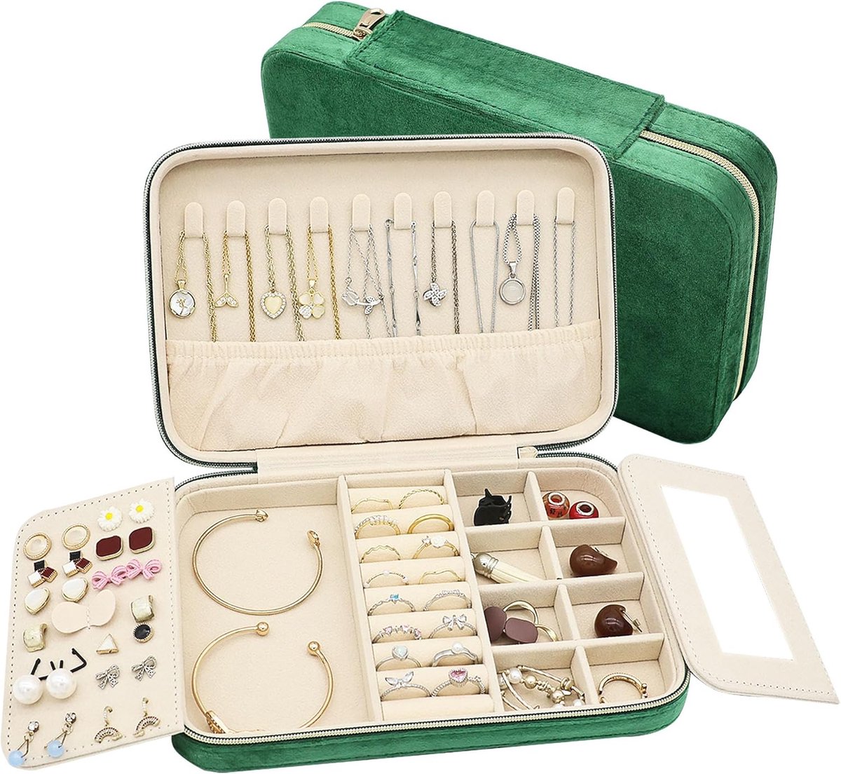 SnelShoppen - Grote Travel Jewellery Box - Luxe Velvet Juwelen Organizer voor Oorbellen, Ringen, Kettingen en Armbanden - Ideaal voor Reizen en Sierad