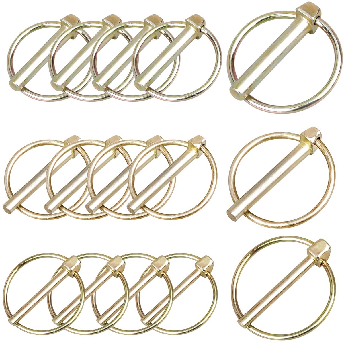 SnelShoppen - Heavy Duty Lynch Pin Set 15Pcs - 3 Maten - Galvanized Staal - Voor Trailers, Tractoren, Landbouwvoertuigen - Robuust en Duurzaam