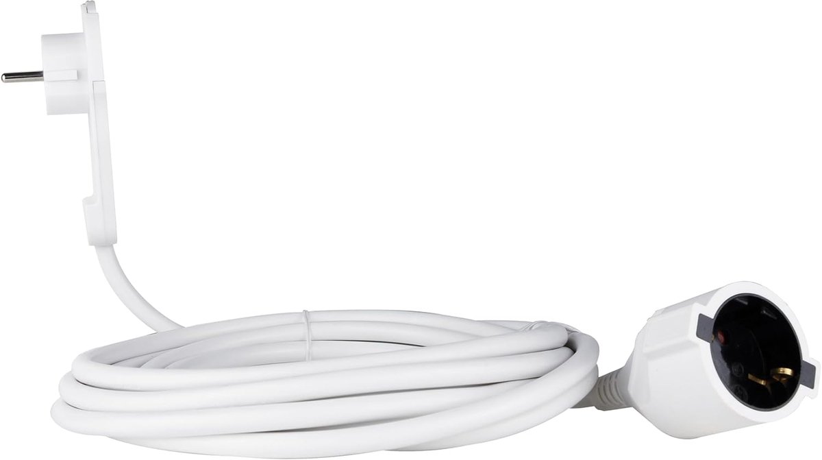SnelShoppen - Platte stekker verlenging 10 m - Flexibele verlengkabel met platte stekker 8 mm, tot 3680 W, wit - Ideaal voor nauwe ruimtes, thuis, tui