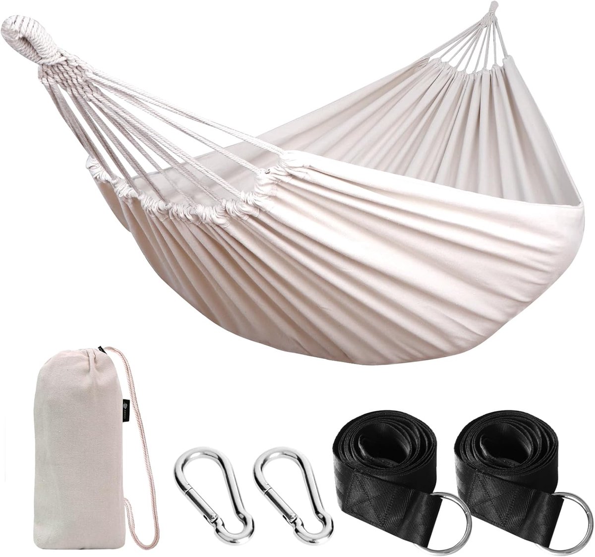 SnelShoppen - Outdoor Hangmat 210x150 cm, Draagvermogen tot 200 kg, Katoenen Hammock met Draagtas, Lichtgroen voor Tuin, Patio, Camping en Ontspanning