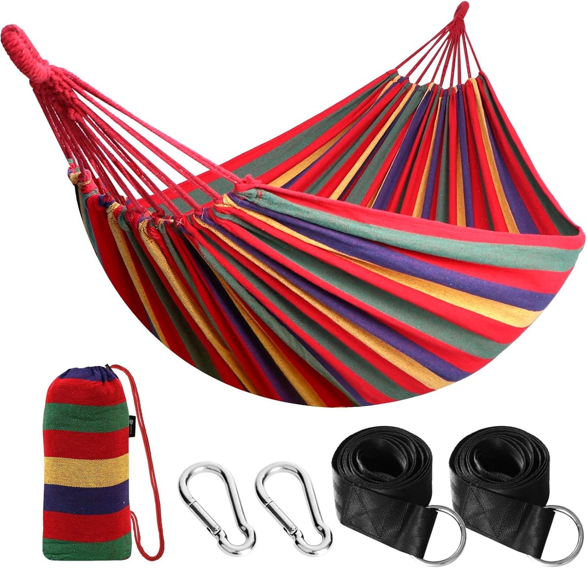 SnelShoppen - Outdoor Hangmat van Katoen 210x150 cm, Draagvermogen tot 200 kg, Lichtgroen, Inclusief Draagtas, Perfect voor Tuin, Patio, Camping en Re