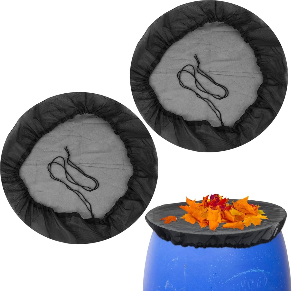 SnelShoppen - Pack van 2 Regenwaterton Netten 80 cm - Beschermende Deksel met Trekkoord - Insecten- en Bladbescherming - Duurzaam Polyester - Verstelb