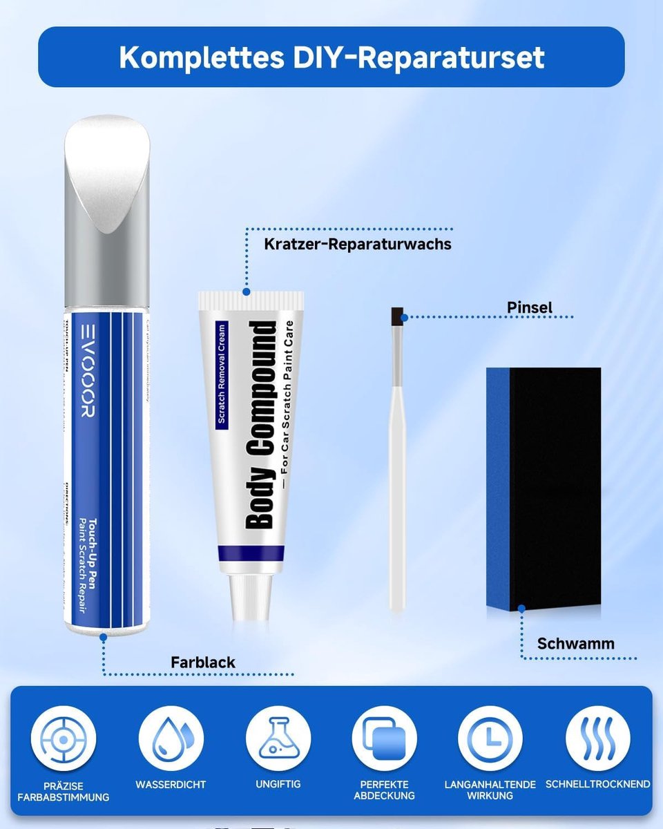 SnelShoppen - Paint Repair Kit met Krassenverwijderaar voor Auto - Eenvoudige Herstelset voor Krassen en Dents - Geschikt voor Volkswagen - Kleurmatch – foto 5