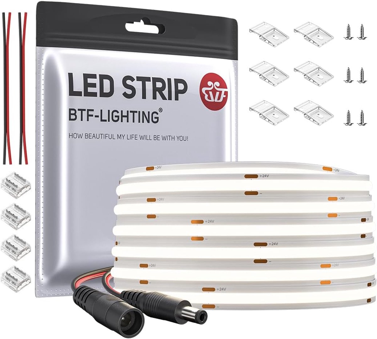 SnelShoppen - Dimbare LED Strip 10M FCOB 4000K Natuurlijk Wit 336 LEDs/m DC24V Flexibel voor DIY Binnenverlichting Projecten - Hoog CRI90+
