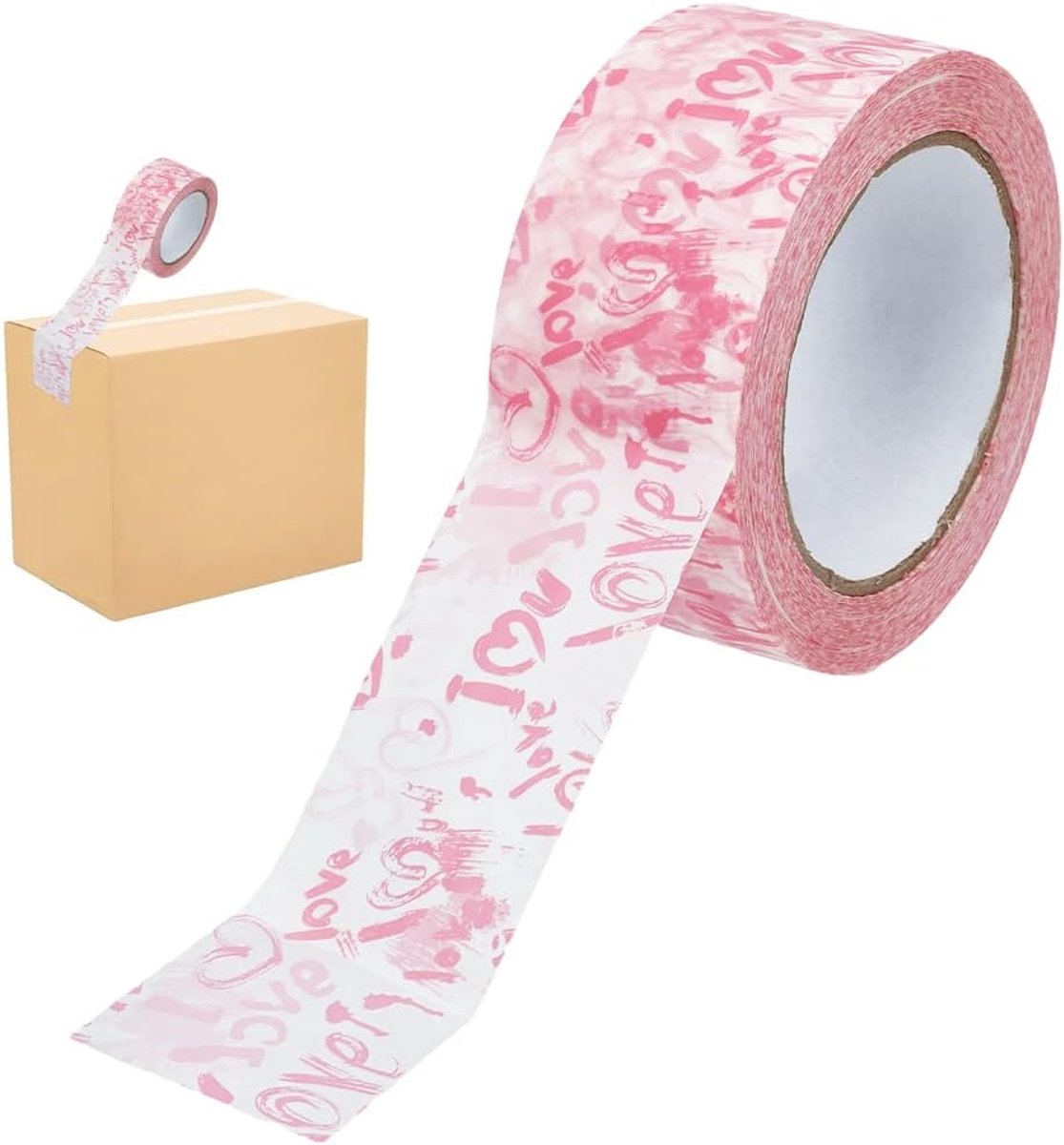SnelShoppen - Decoratieve Verpakkingstape 100 Yards x 45mm met Liefde Print en Hartjespatroon, Perfect voor Valentijnsdag, Cadeaus en Creatieve Projec