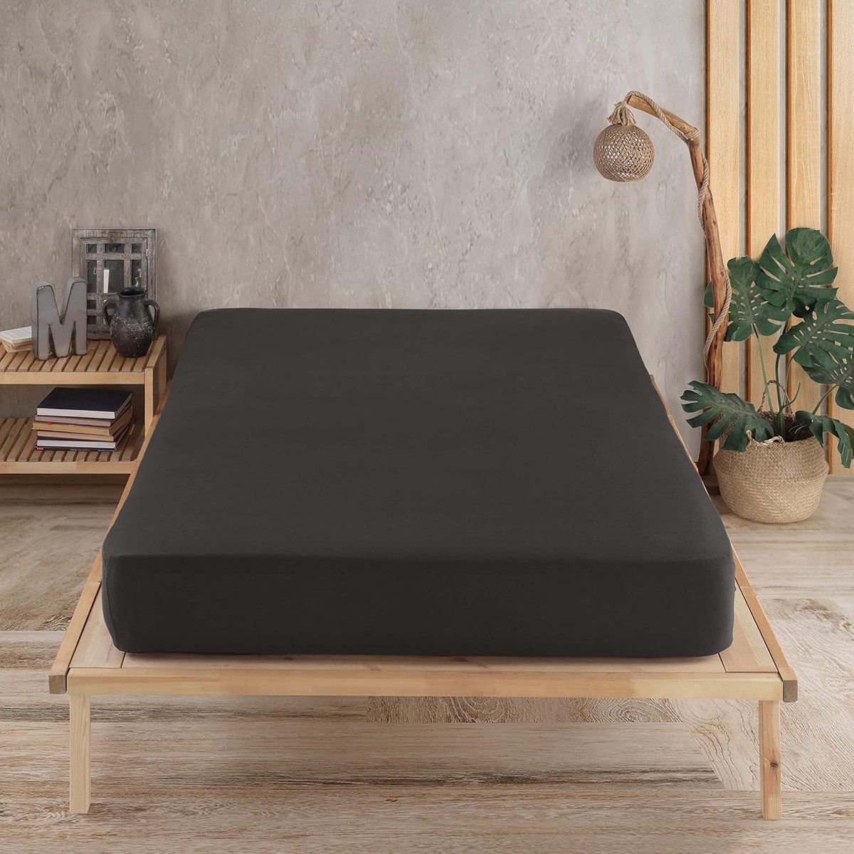 SnelShoppen - Jersey Fitted Sheet 180x200 cm Zwart - 100% Katoen, Geschikt voor Matrassen tot 35 cm Hoogte - Luxe Beddengoed voor Elke Slaapkamer