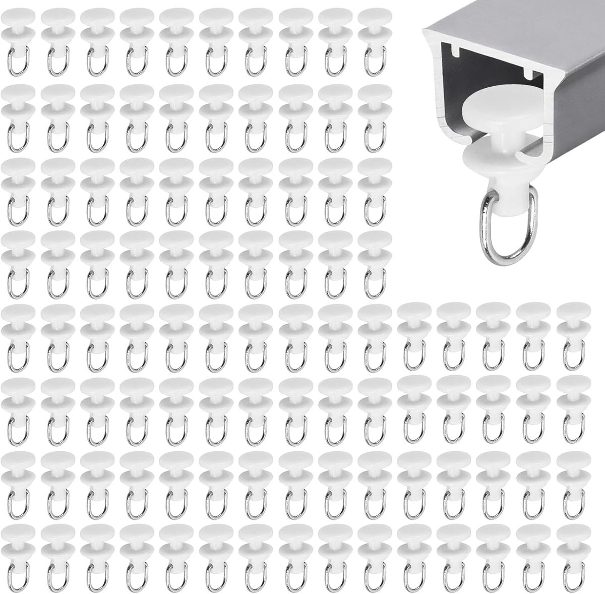 SnelShoppen - 100 Pcs Gordijnrollers, Railing Roller Rails, Gordijnhaken voor Standaard Rails, Geluidsarme Gordijnhaken, Ideaal voor Badkamer en Woonk