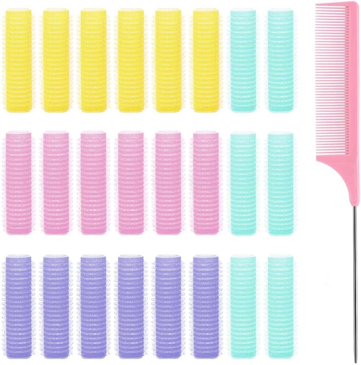 SnelShoppen - Haarrollers Set 24 Stuks - Zelfklevende Krulspelden Zonder Hitte - Kleine Krulspelden - Inclusief Puntkam - Geschikt Voor Alle Haartypes