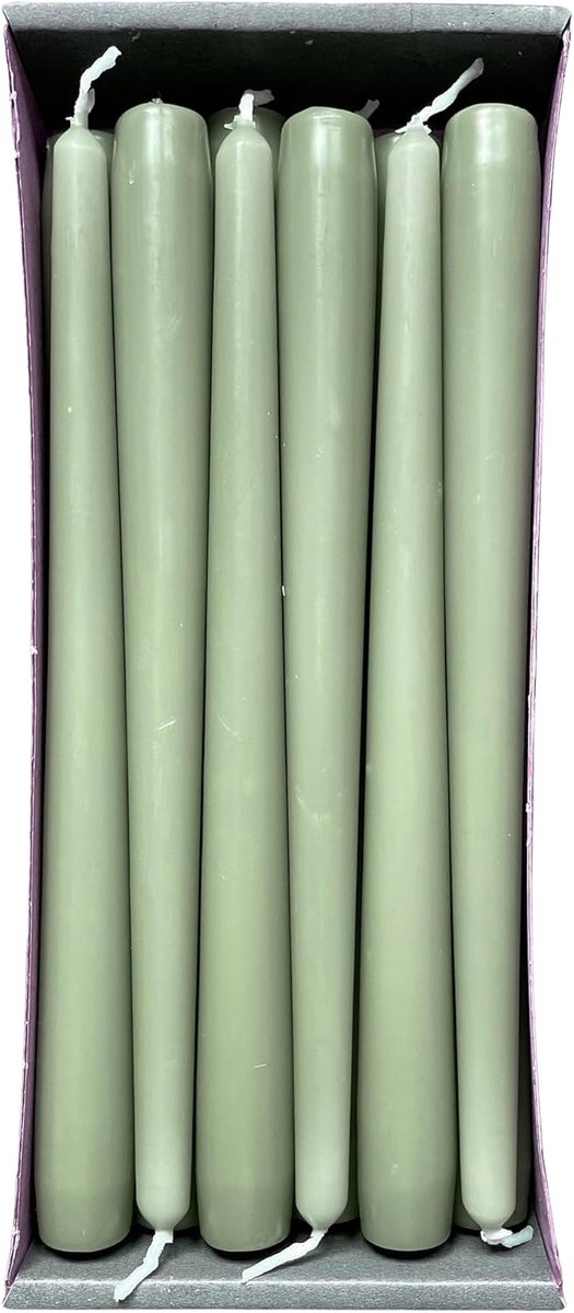 SnelShoppen - 12 Puntkaarsen 2.2 x 25 cm Dusty Green - RAL Gecertificeerd, Druppelloos & Laag Rook, Ongeveer 8 Uur Brandduur - Tafeldecoratie & Kaarse
